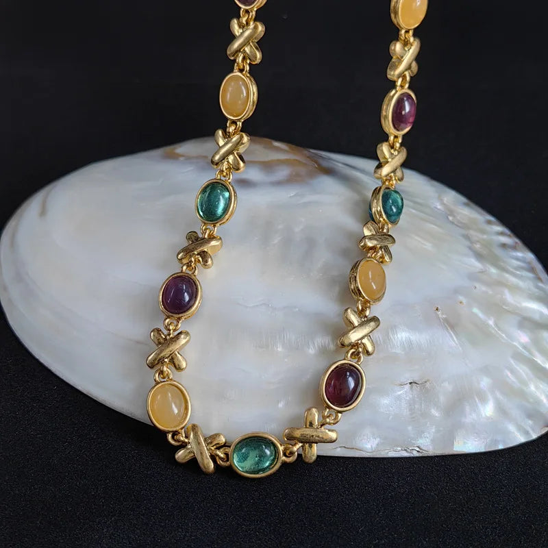 Fashionable Light Luxury Colored Glass Bracelet Retro Jewelry