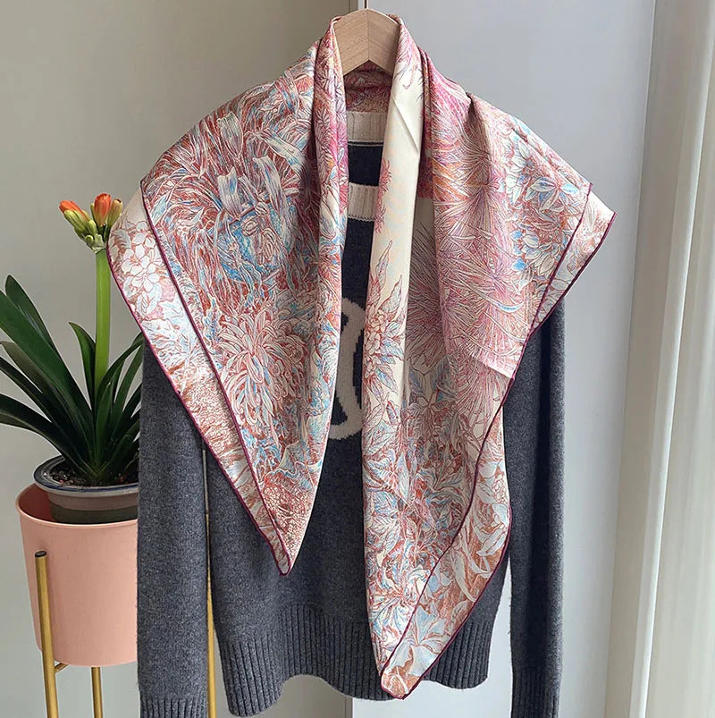 Large Square 100% Silk Scarf Neckerchief 90 Natural Silk Scarves