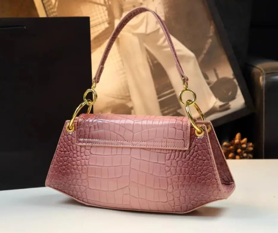 Stone Print Design Light Luxury Leather Shoulder Handbag