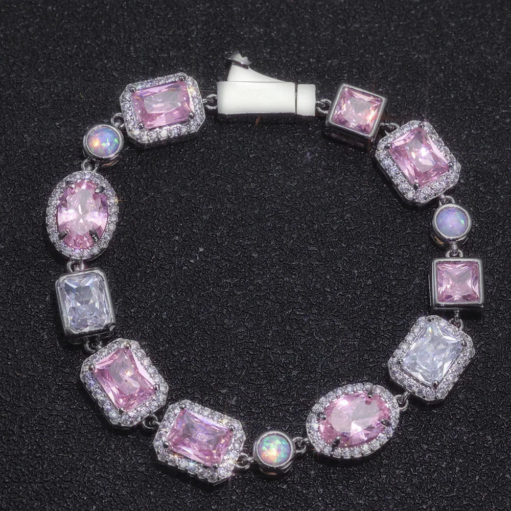 10mm Opal Custom CZ Stone Chain Silver Gold Plated Bracelet