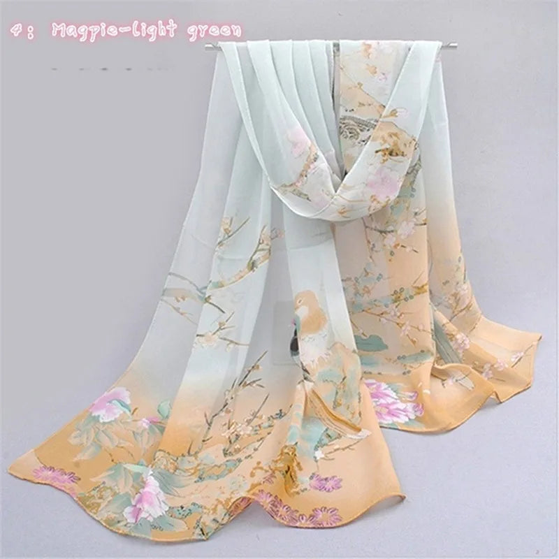 Chiffon Scarf Butterflies Branch Pattern Versatile Elegant