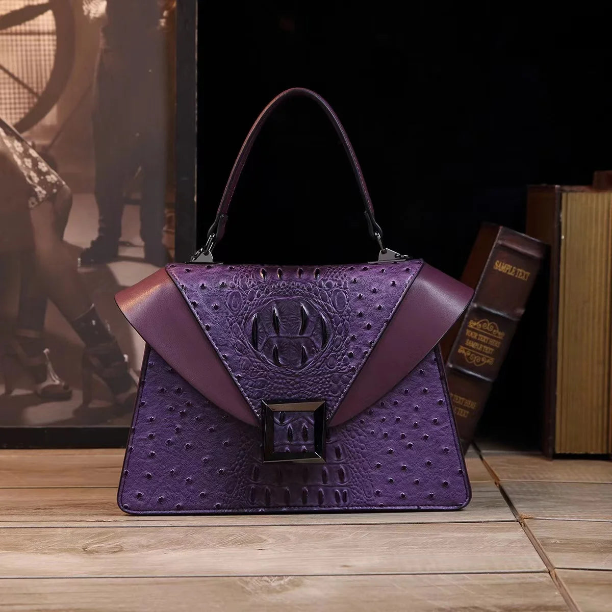 Luxury Design Cowhide High Quality Crocodile Print Handbag