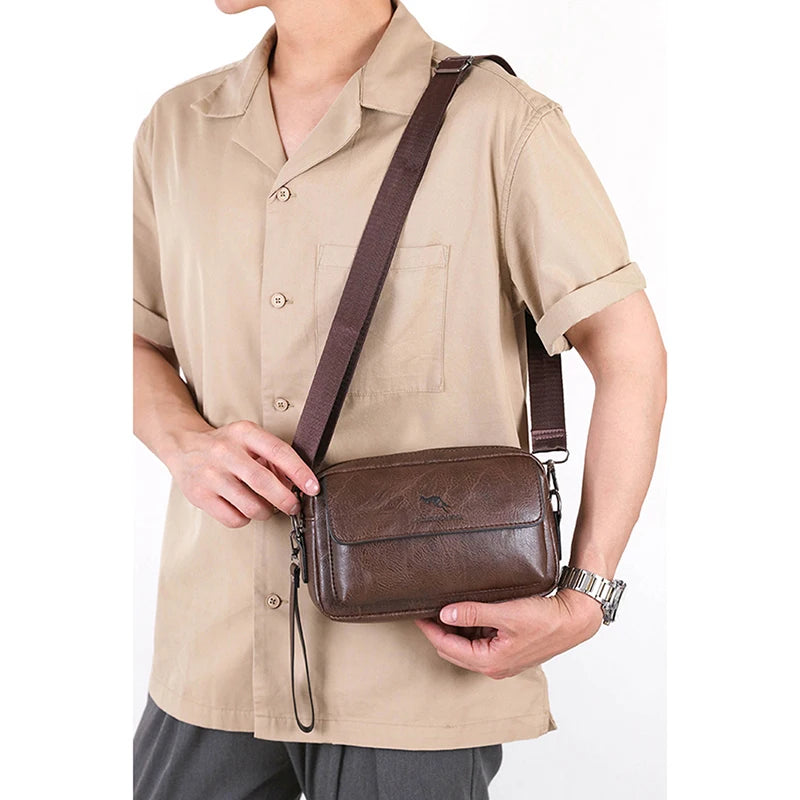 PU Leather Men's Clutch Long Wallet Mini Shoulder Bag