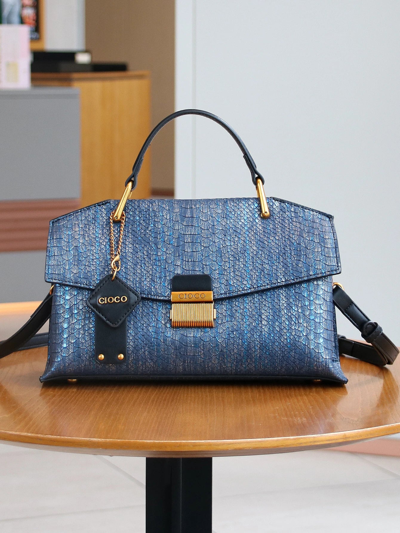 Retro blue snake-shaped high-grade handbag fashion luxury handbag large-capacity