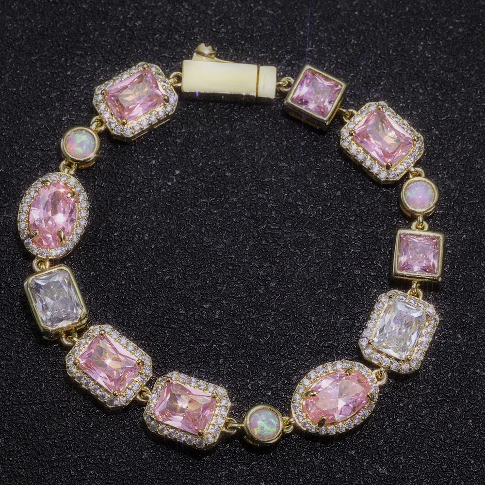10mm Opal Custom CZ Stone Chain Silver Gold Plated Bracelet