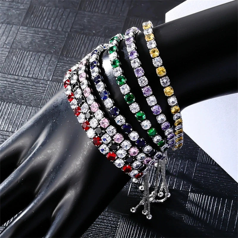 Multicolor Crystal Rainbow Zircon 4mm Round Stone Tennis Bracelets For Women