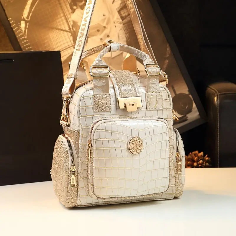 Luxury Design High Quality Cowhide Backpack Female Fashion Large Capacity Bag