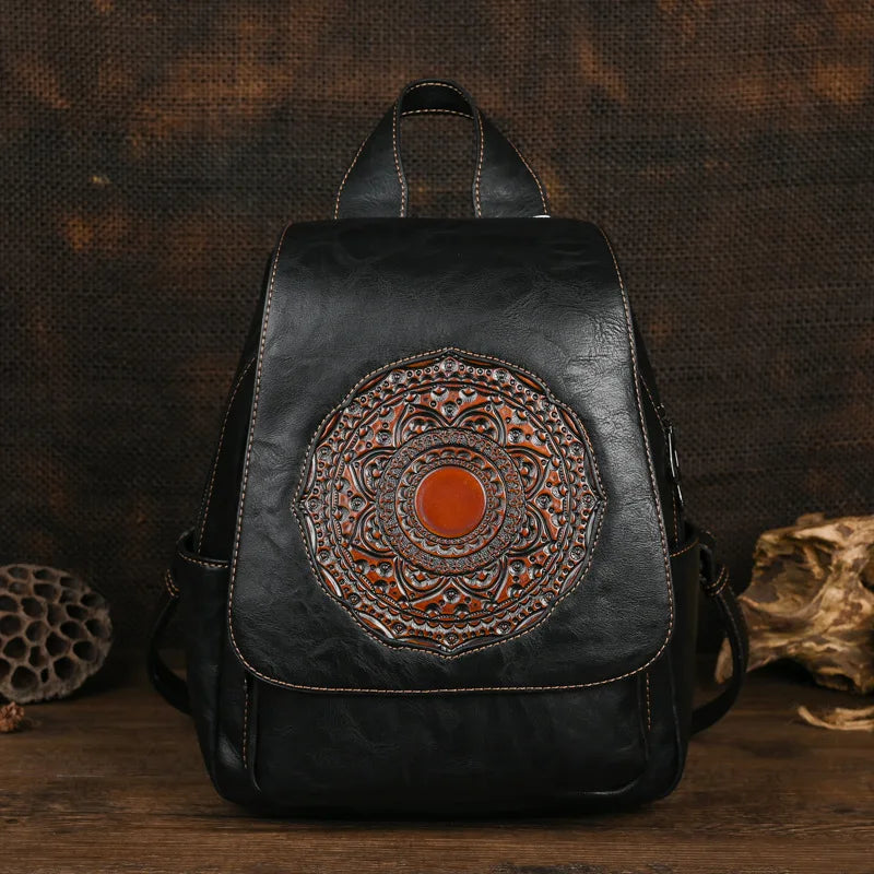 Vintage Tang Grass Embossed Leisure Travel Luxury Backpack