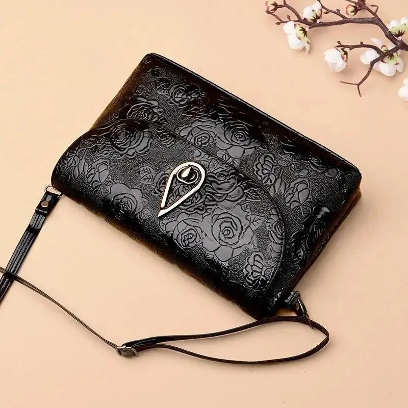 Evening Party Clutch Rose Flower Embossed Sling Bags Elegant Shoulder Purse