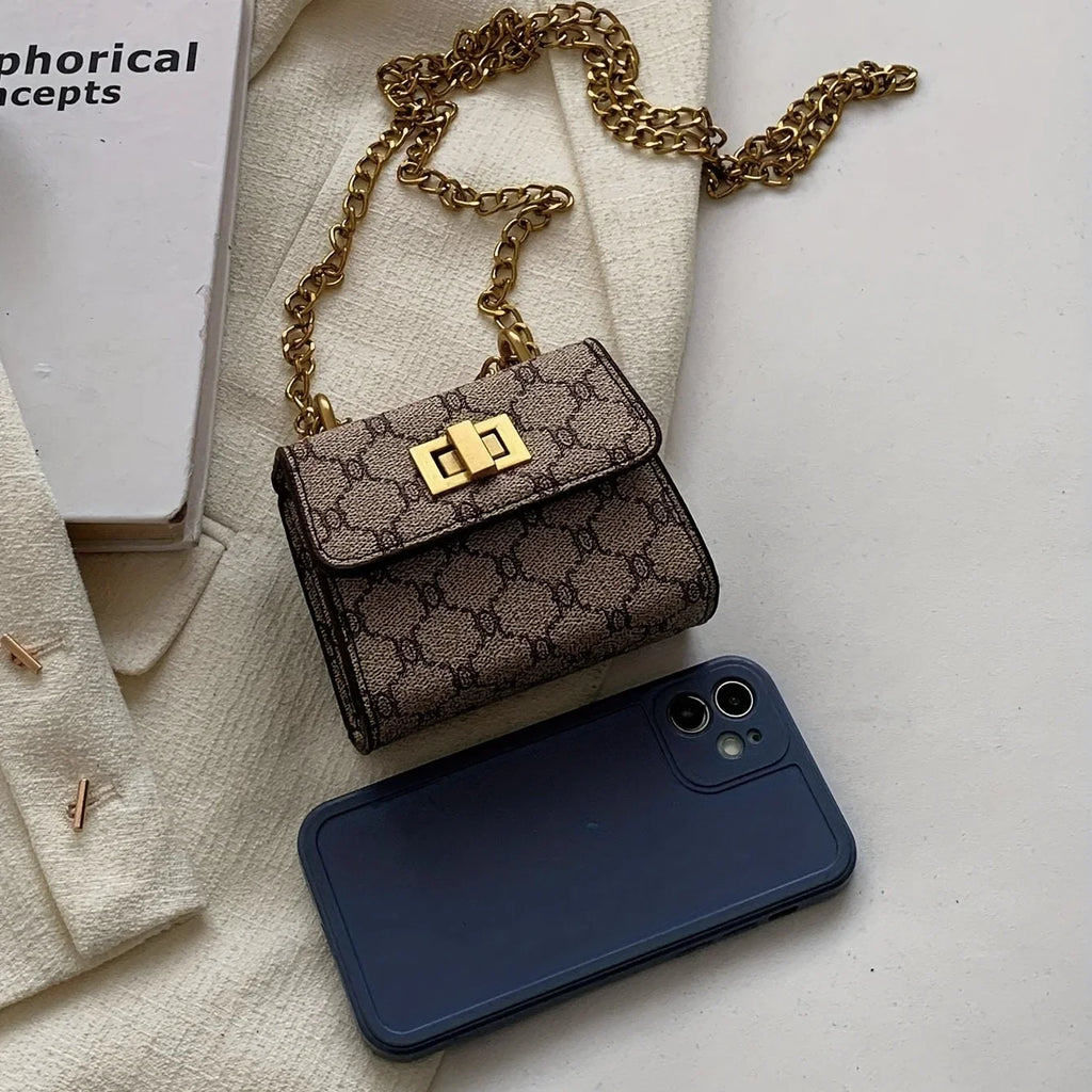 Stylish Mini Crossbody Bag Geometric Pattern Faux Leather Buckle Closure Purse
