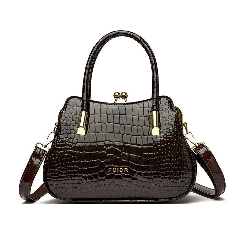 Fashion Luxury Patent Leather Handbag Button Design
