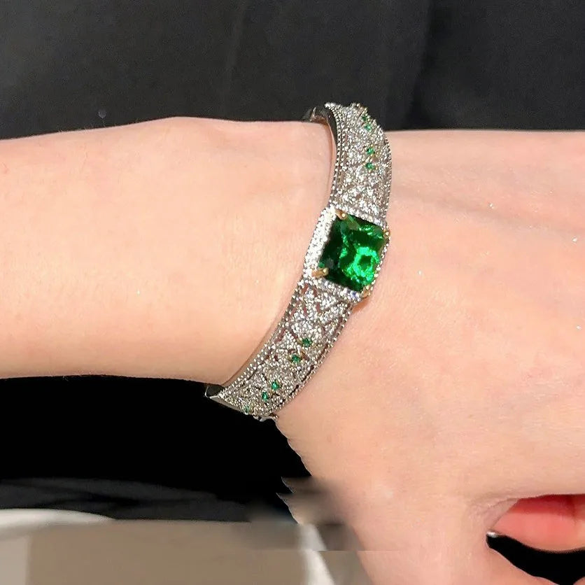Gold plated 18K gold honeycomb green zircon bracelet