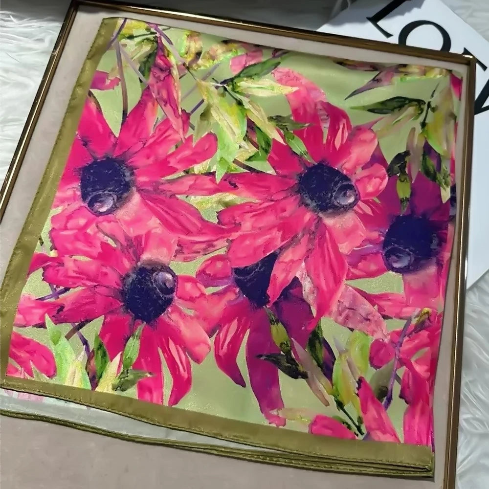 100% Silk Small Square Scarf Neckerchief for Women