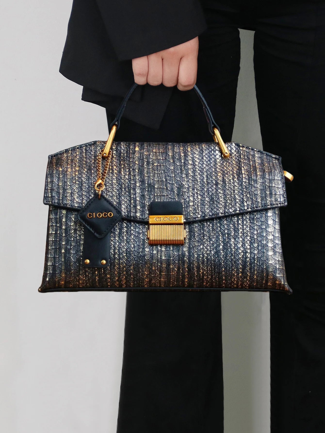 Retro blue snake-shaped high-grade handbag fashion luxury handbag large-capacity
