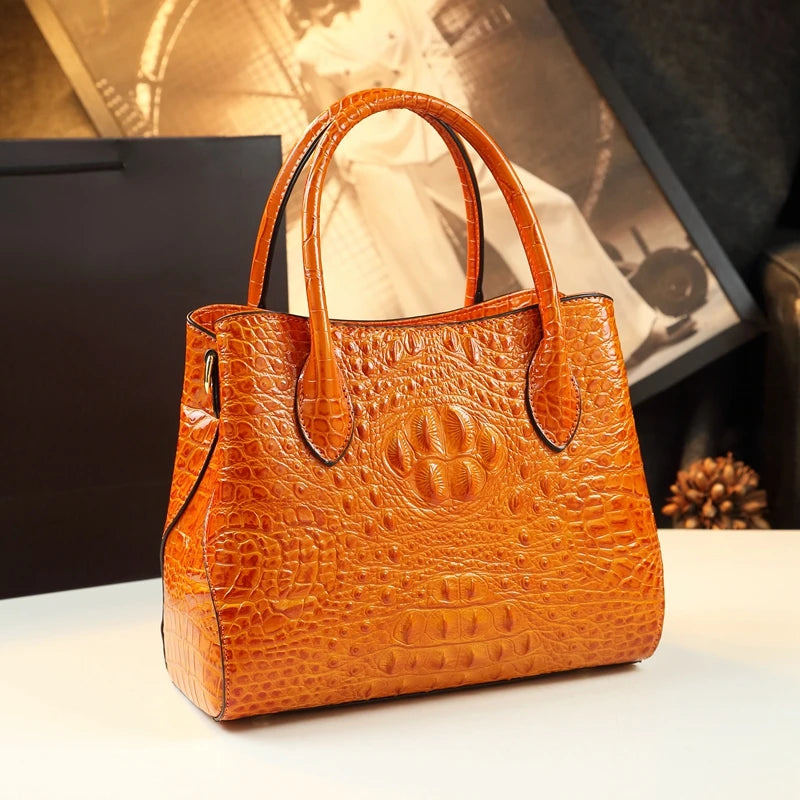 Women's Tote Bag Crocodile Pattern Genuine Leather Handbag