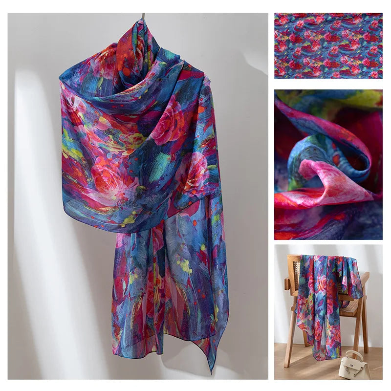 Luxury 100% Mulberry Silk Scarf Thin Breathable Shawl