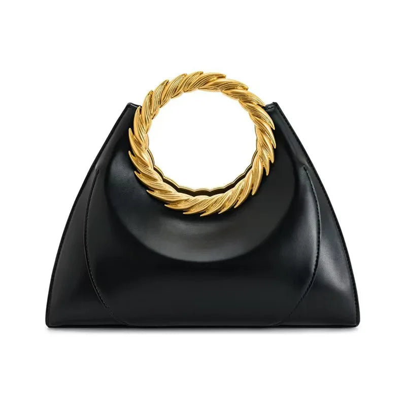 Metal Embossed Round Handle Handbag Fashionable Evening Clutch