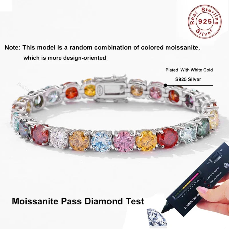 Rainbow Color Moissanite Tennis Bracelet GRA Certified Fine Jewelry