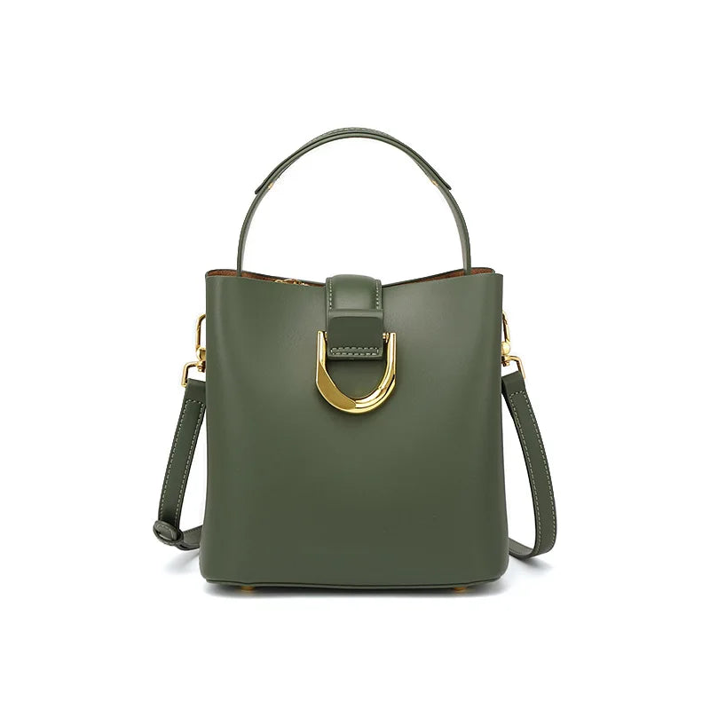 Luxury Genuine Leather Handbag Casual Crossbody Bucket Bag