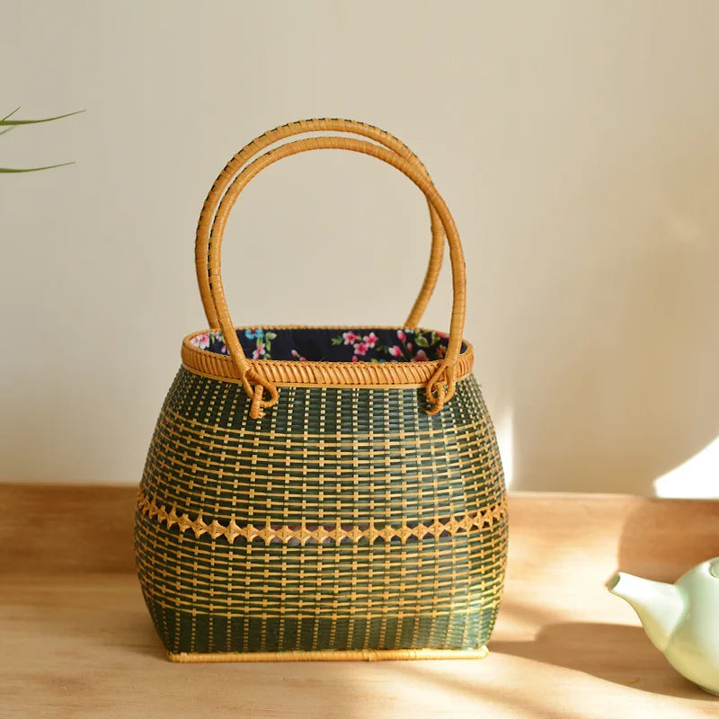 Handmade basket exotic style woven bamboo handbag