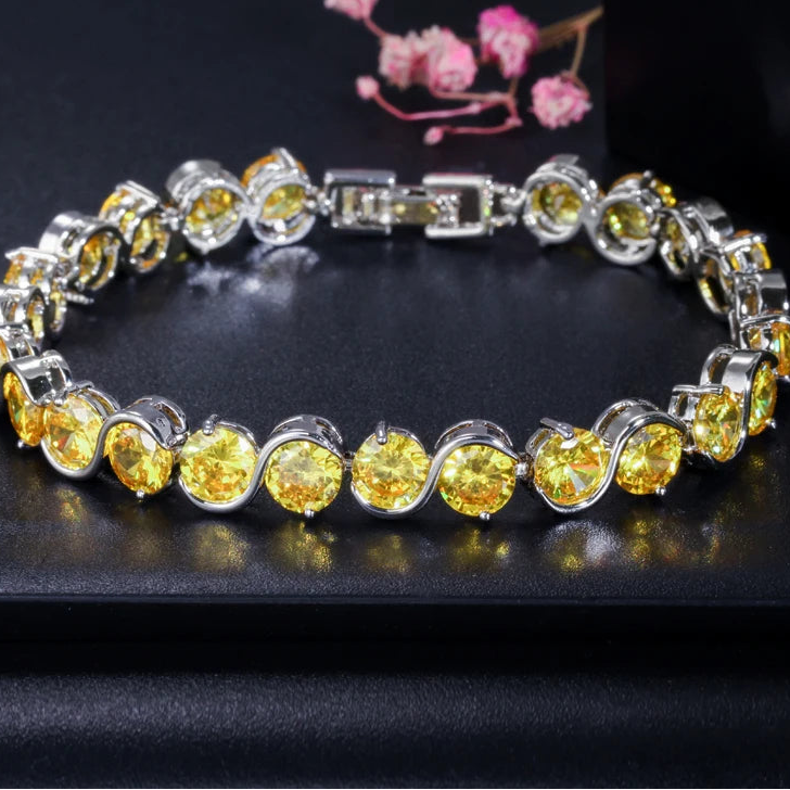 Trendy S Shape 6mm Round Cut Yellow Cubic Zirconia Stone Bracelet Jewelry