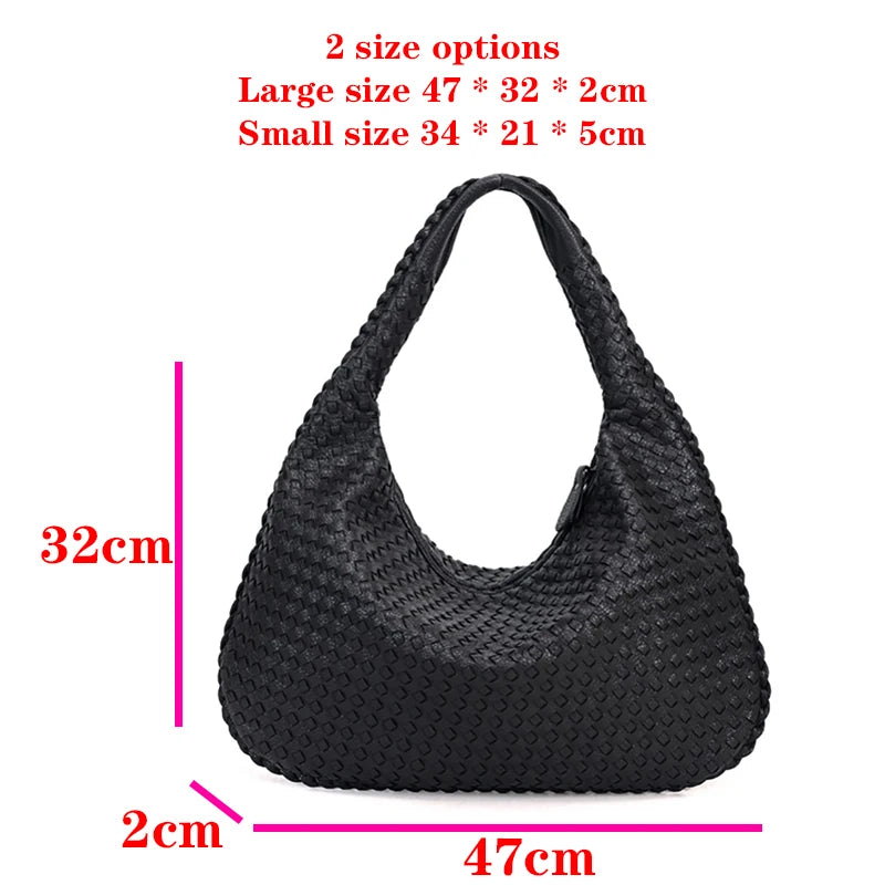 Trendy Woven Hobo Bag Vegan Leather Handmade Tote