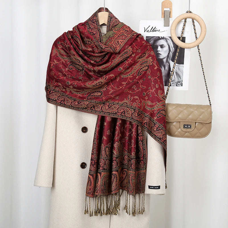 Retro Jacquard Paisley Tassel Scarf Cotton Shawls