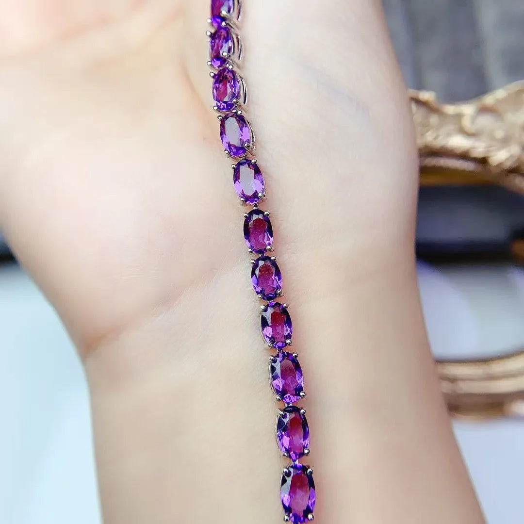 Silver Natural Amethyst Bracelet Female 925 Silver Certification Luxury Jewelry