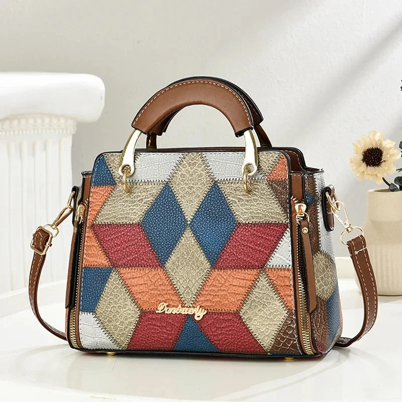 Fashionable Ladies Stone Pattern Printed Handbag Shoulder Bag