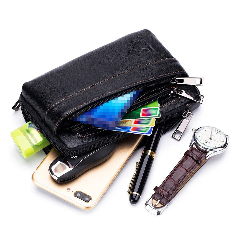 Genuine leather men's waist bag multifunctional phone bag