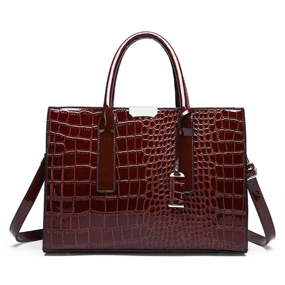 Large Capacity Crocodile Pattern Shoulder Tote Bag Leather Purses and Handbags