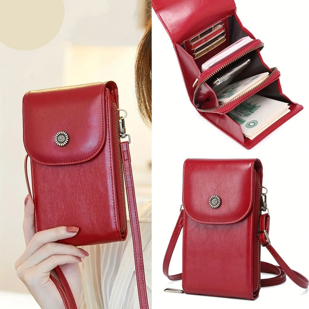 Crossbody Phone Wallet Soft Leather Wallets Vintage Cell Phone Purse Versatile