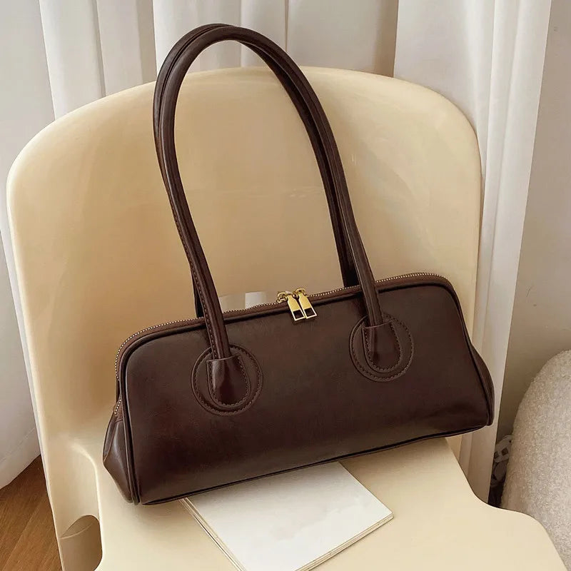 Classic Leather Handbag Retro Elegant Stylish Baguette Tote Bag