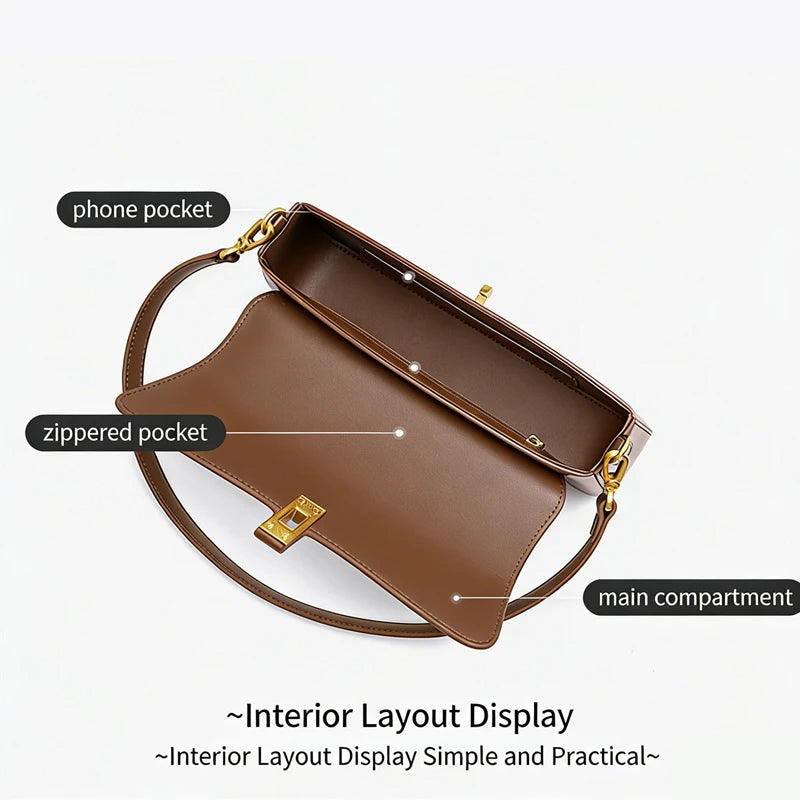 Genuine Leather Small Underarm Bag Women Retro Purse