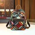Patchwork Women Genuine Leather Backpack Vintage Fashion