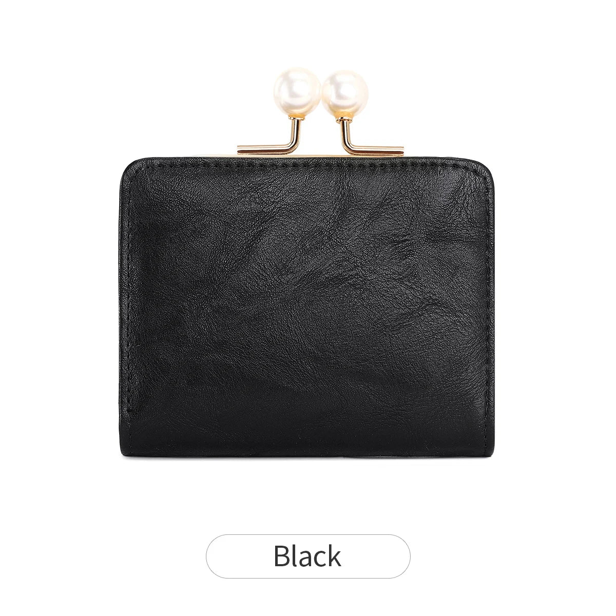 Women's Cute Pearls Kiss Lock Wallet multifunctional Trifold Large Capacity Short Wallet