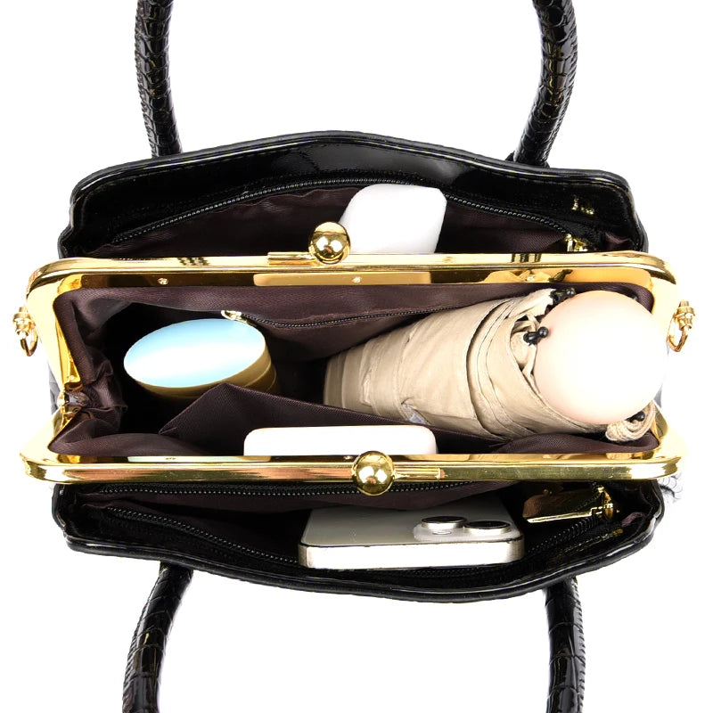 Fashion Luxury Patent Leather Handbag Button Design