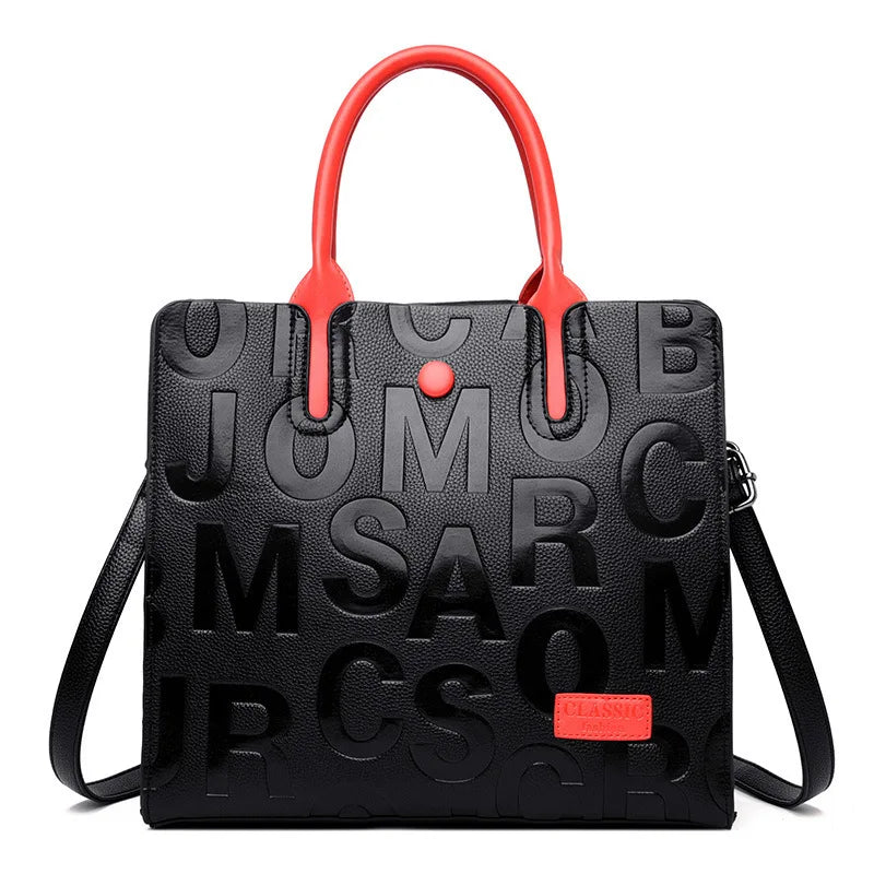 Vintage Letter Embossed Leather Tote Bag Designer Handbag for Women Luxury Bag