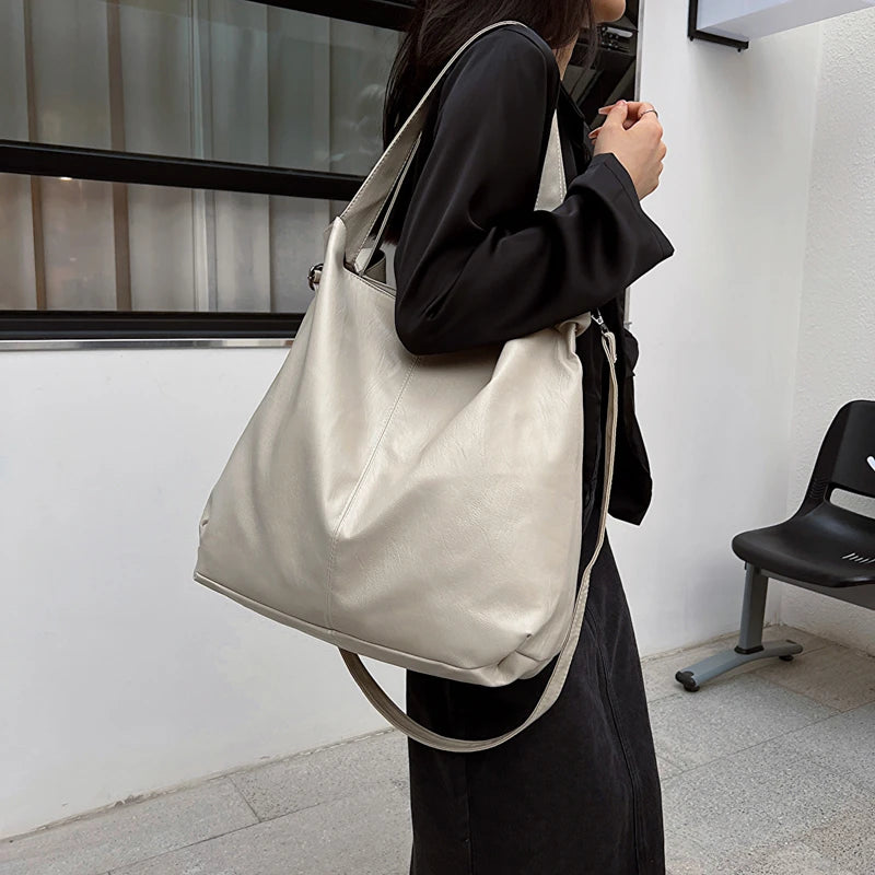 Fashion Big Leather Tote High Capacity Retro Handbag