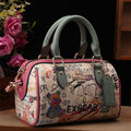 Luxury Vintage Handheld Boston Bag Fashion Cartoon Graffiti Leather Trendy Bag