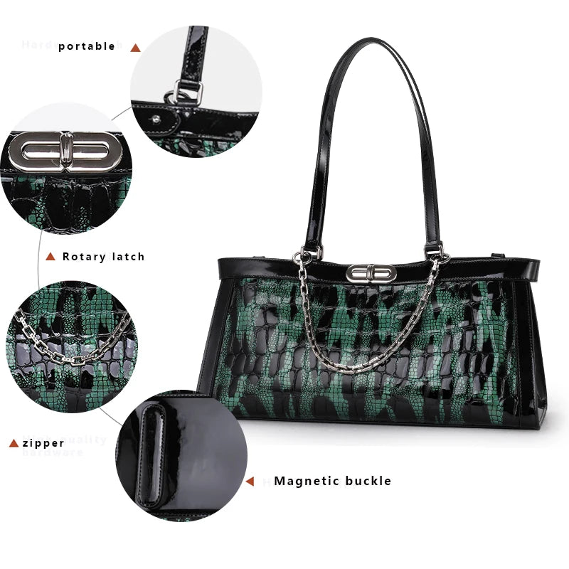 Luxury Cowhide Bag Trendy Crocodile Pattern Large Capacity