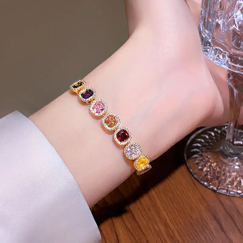 Cubic Zirconia Bracelet Square Design Multicolor Zircon Jewelry