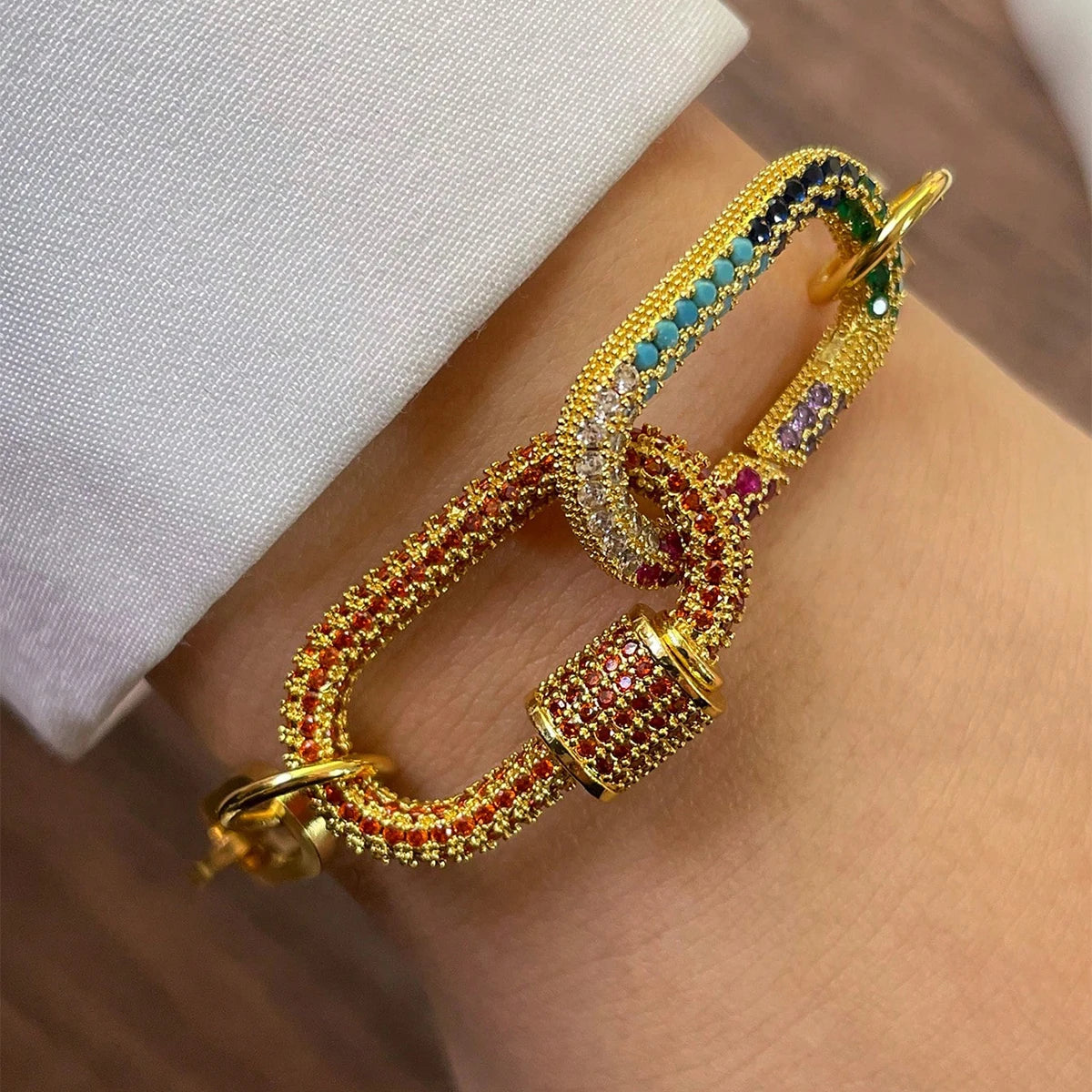 1 PC gold colorful diamond oval buckle bracelet with gold heart shaped pendant bracelet
