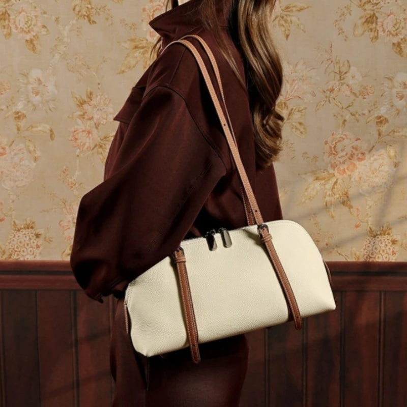 Vintage Genuine Leather Shell Design Handbag Shoulder Bag