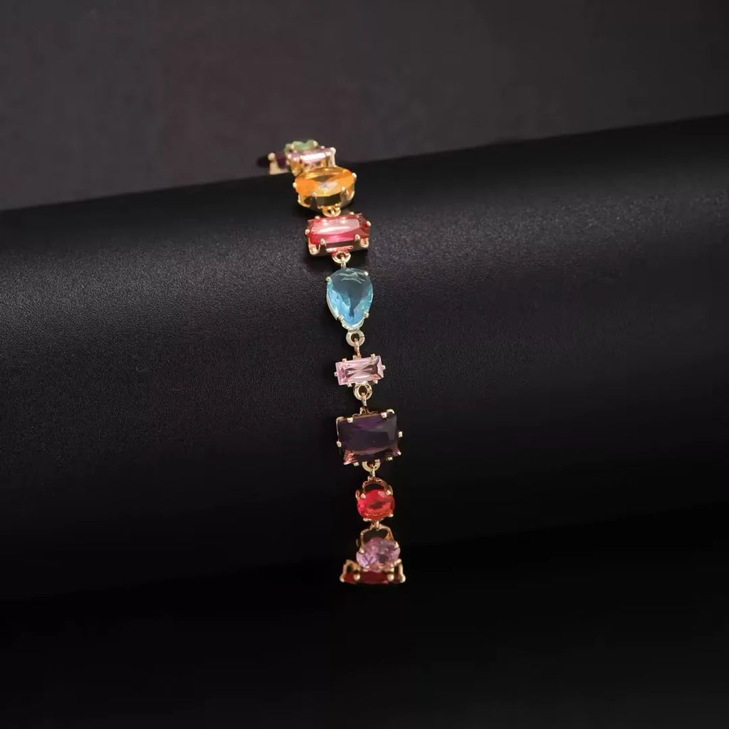 Rainbow Cubic Zirconia Tennis Bracelet 18K Gold Plated
