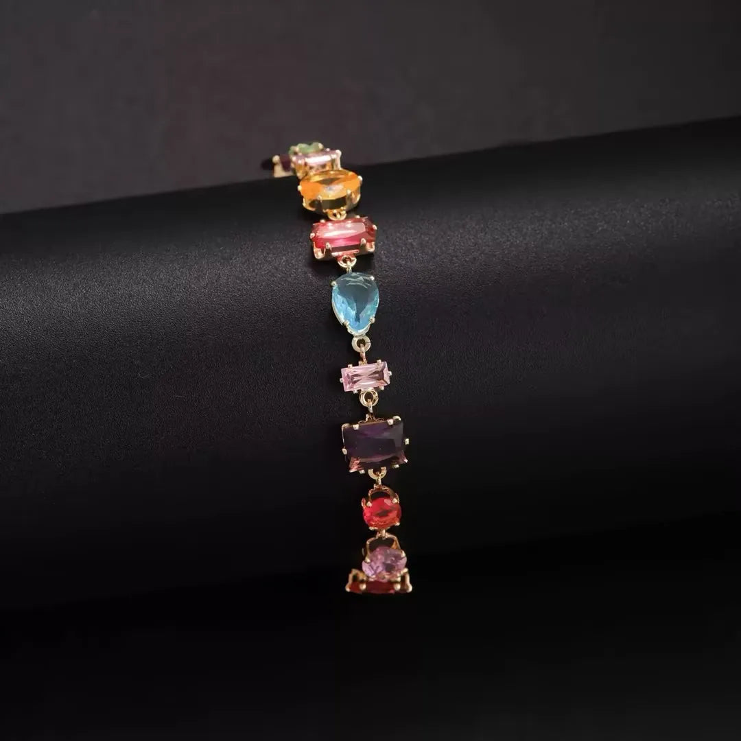 Rainbow Cubic Zirconia Tennis Bracelet 18K Gold Plated