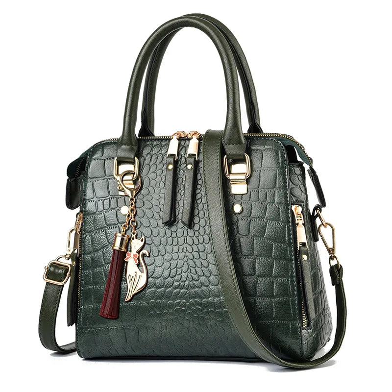 Luxury Design Alligator Handbags Big Capacity PU Leather Tassel Crossbody Bag
