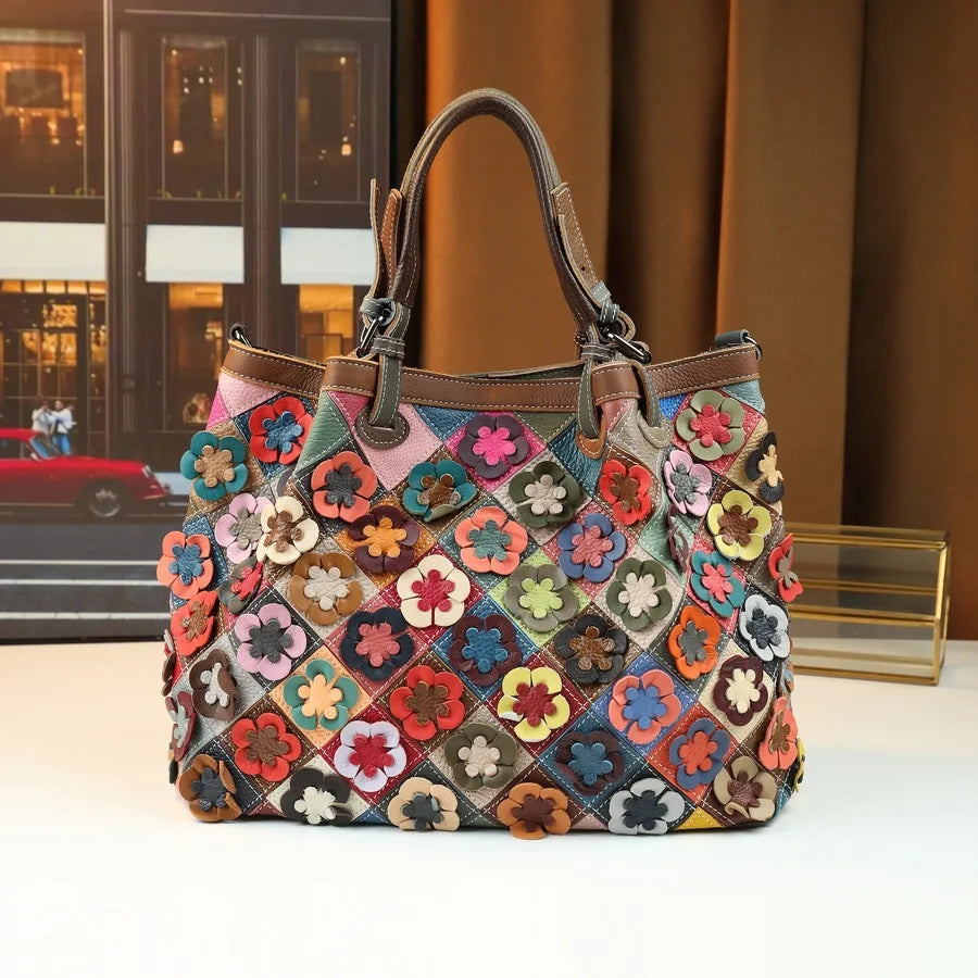 Women's Handbag Made of Genuine Leather Hand Woven Shoulder Crossbody Bag