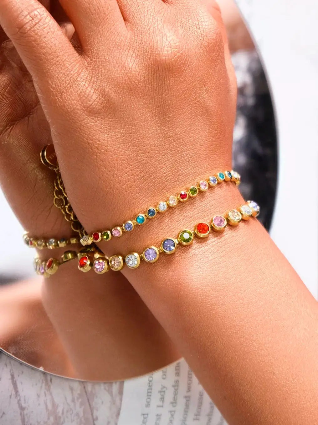 Exquisite Colorful Cubic Zirconia Luxury Bracelet Stainless Steel  Jewelry