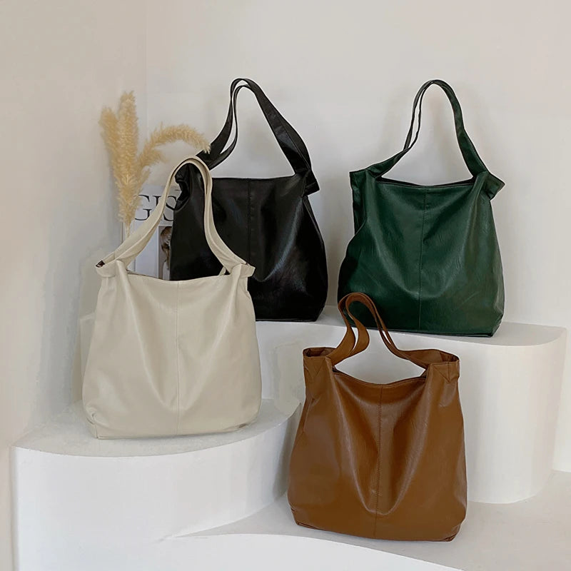 Fashion Big Leather Tote High Capacity Retro Handbag